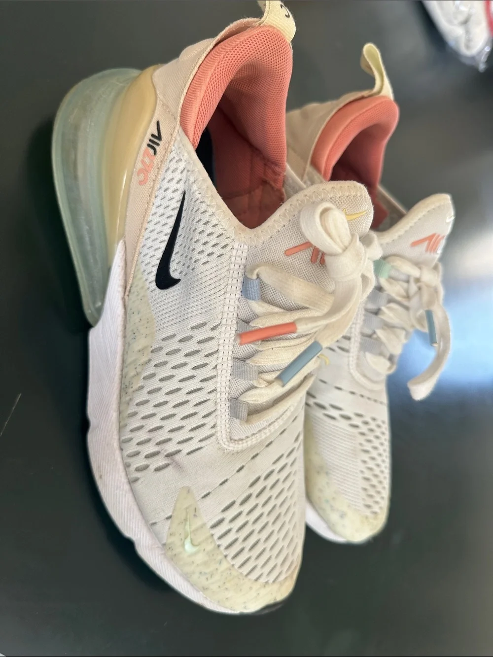 Nike Air Max 270 Cream Sneakers with Coral Lining and Pastel Accents
